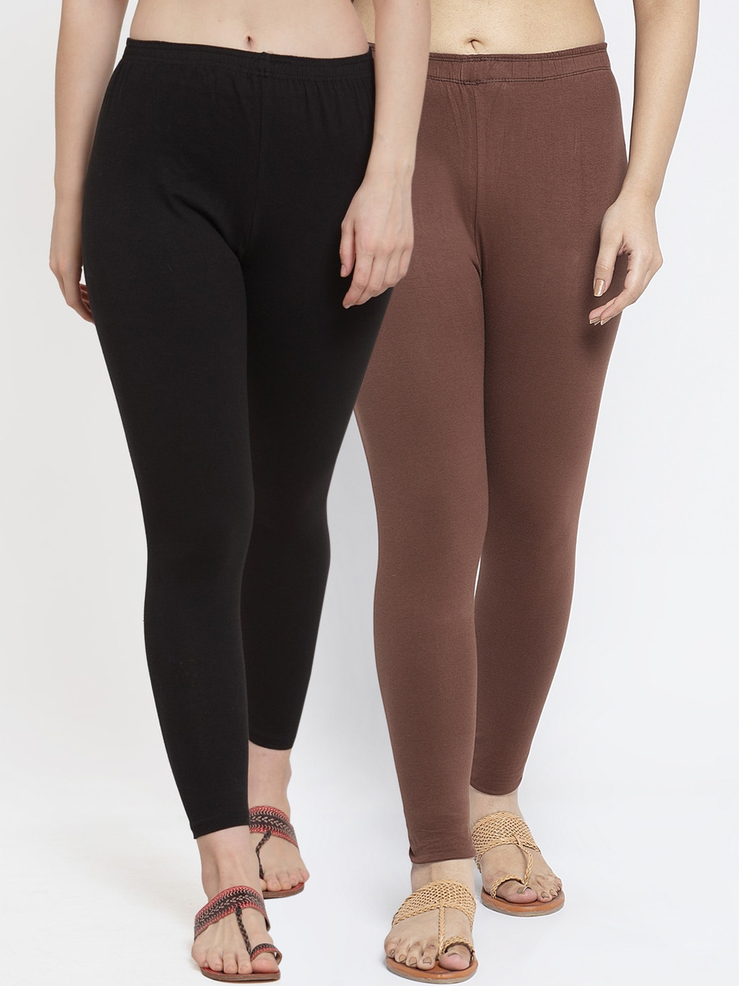 

GRACIT Women Pack Of 2 Solid Ankle-Length Leggings, Black