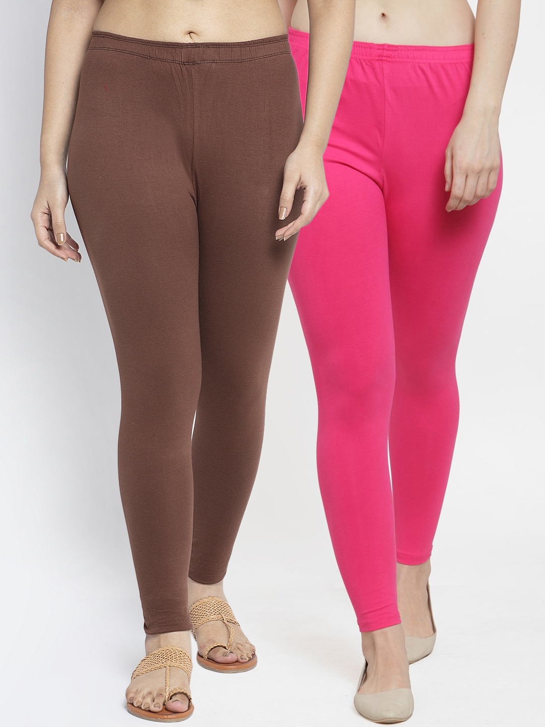 

GRACIT Women Pack Of 2 Solid Ankle-Length Leggings, Pink