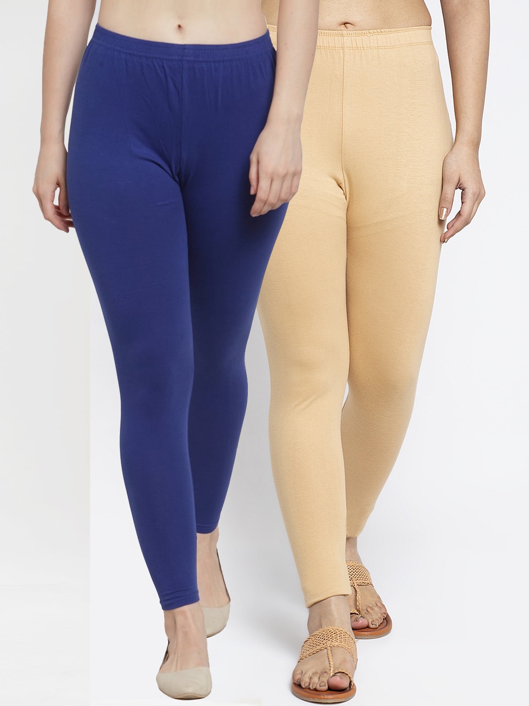 

GRACIT Women Pack Of 2 Solid Ankle-Length Leggings, Blue