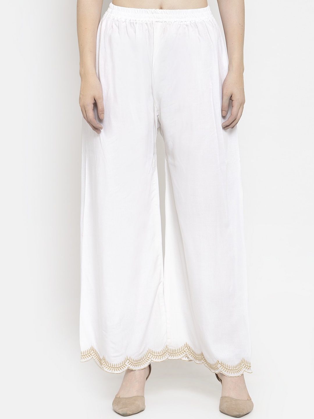 Clora Creation Women White Solid Straight Palazzos