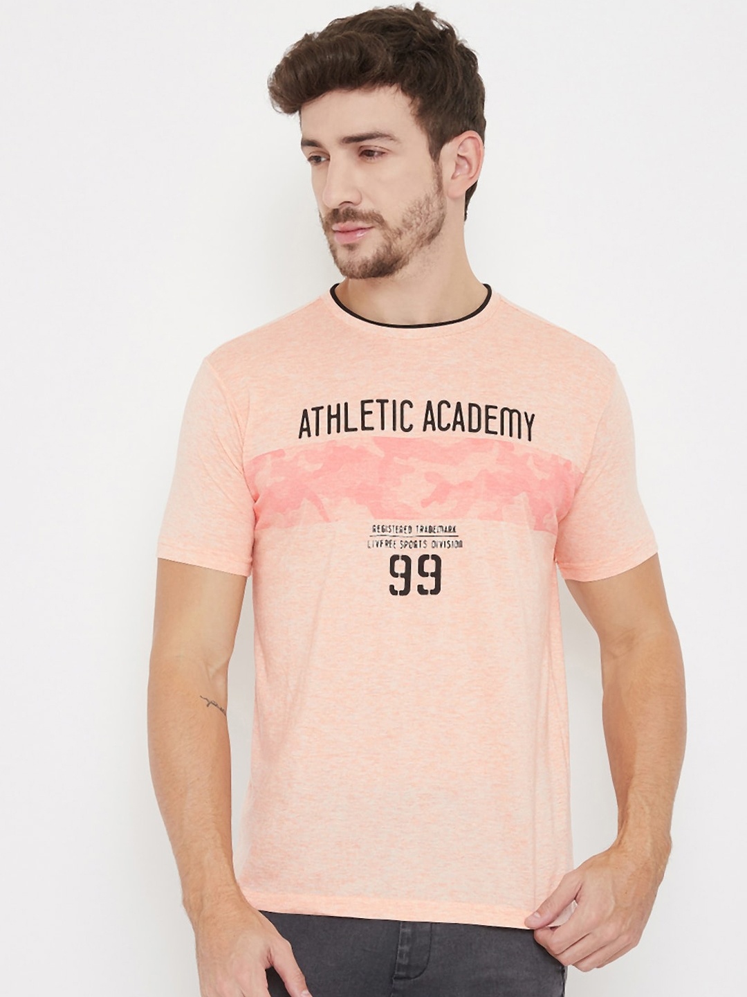 

NEVA Men Pink Printed Round Neck T-shirt