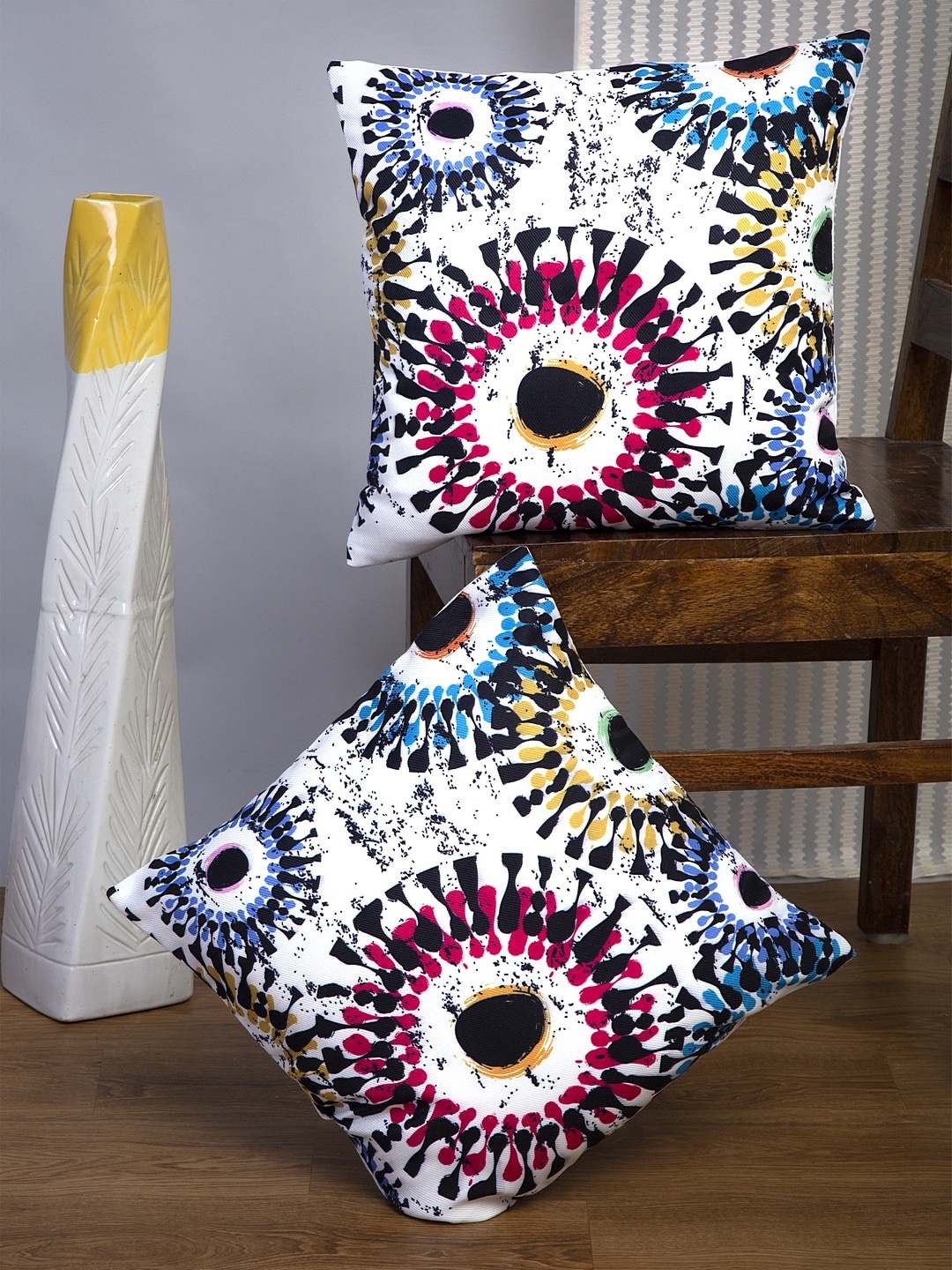 

Alina decor Off-White & Blue Set of 2 Abstract Square Cushion Covers