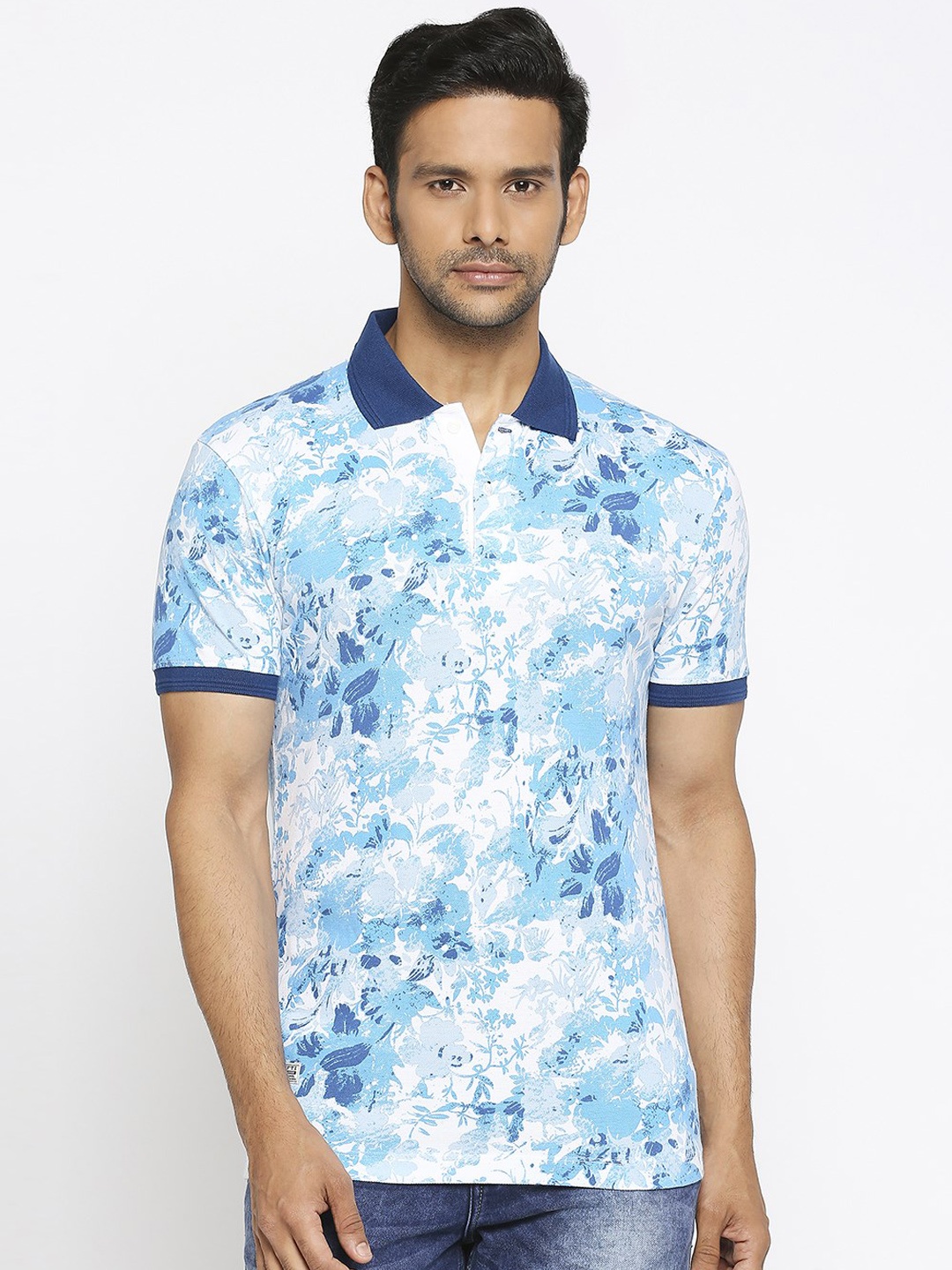

Mufti Men Blue Printed Polo Collar Cotton T-shirt