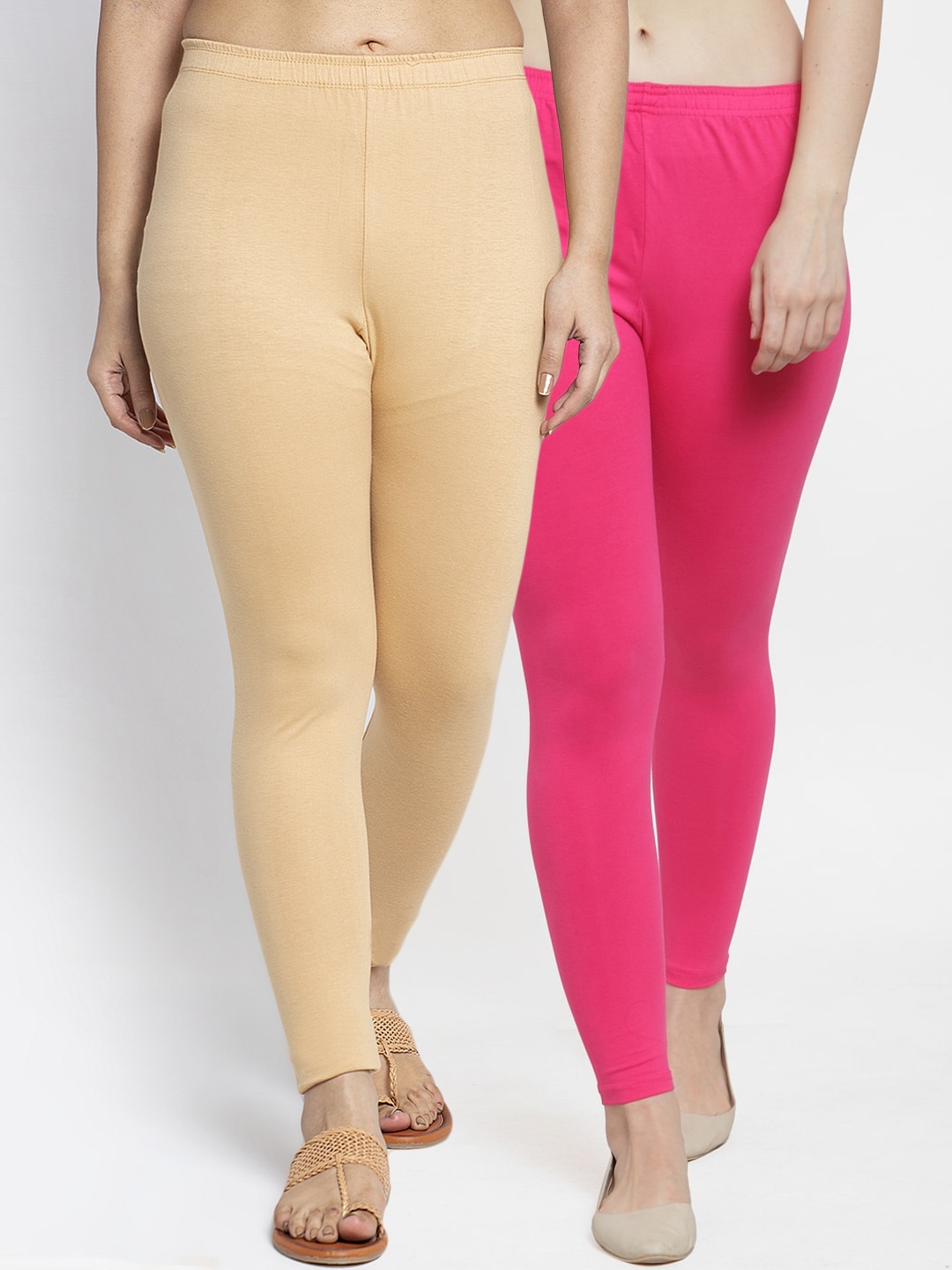 GRACIT Women Pack Of 2 Solid Ankle-Length Leggings, Pink