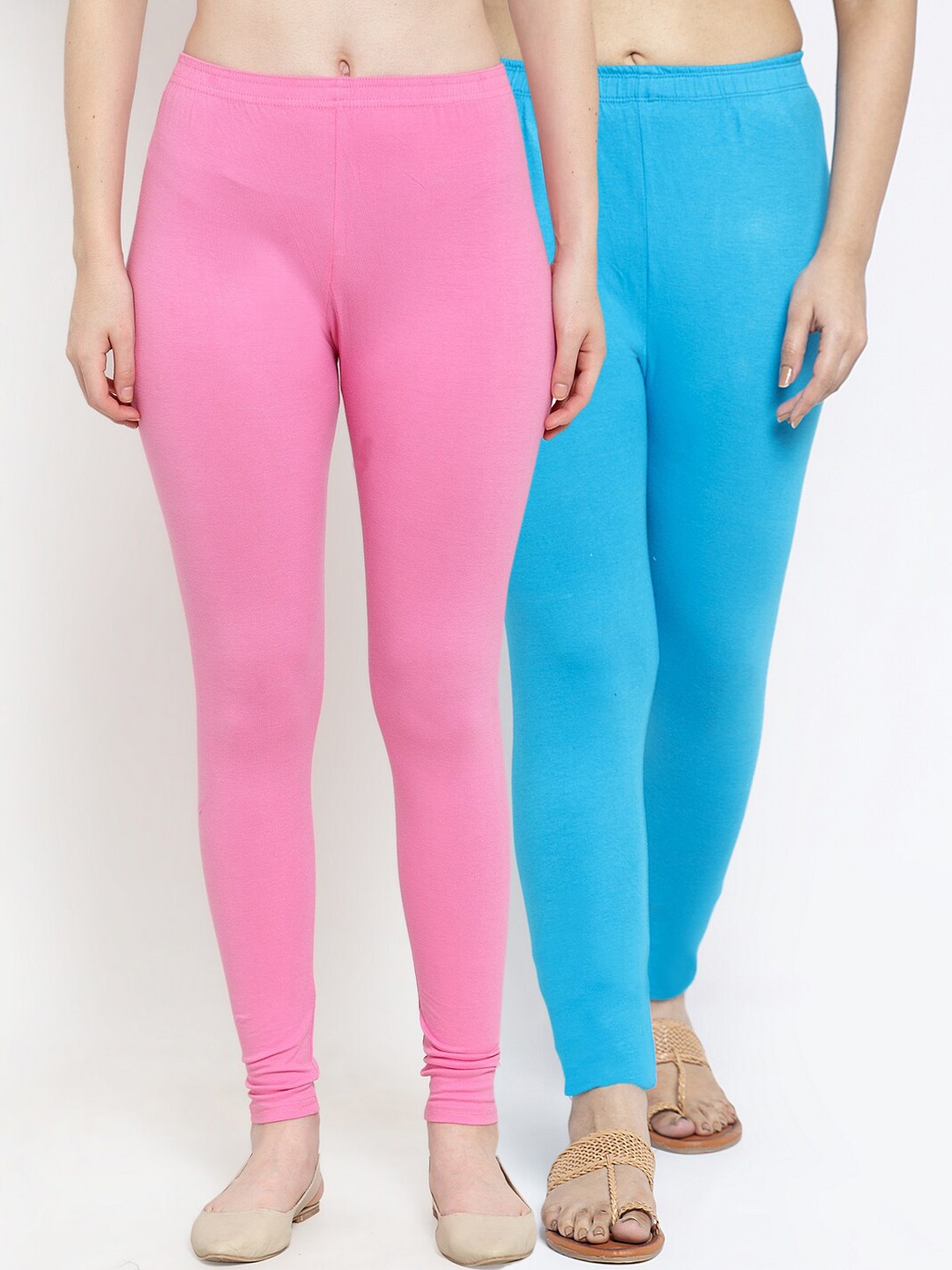 

GRACIT Women Pack Of 2 Solid Ankle-Length Leggings, Pink