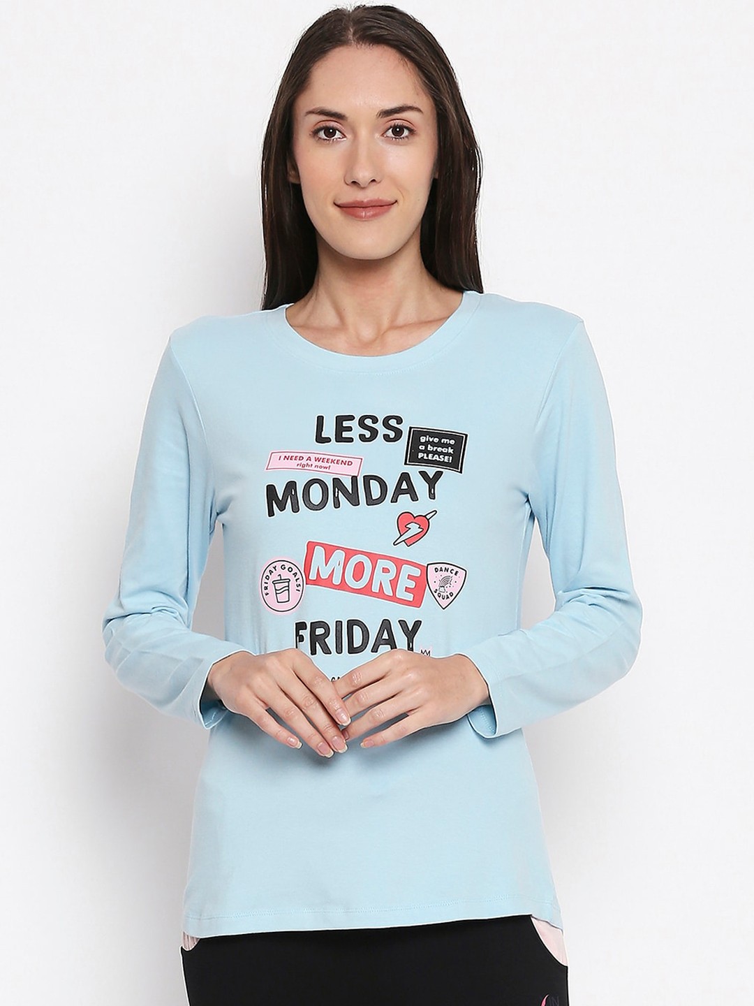 

XIN Women Blue Printed Round Neck T-shirt