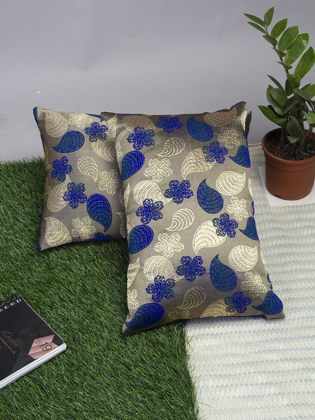 

Alina decor Blue & Beige Set of 2 Ethnic Motifs Rectangle Cushion Covers