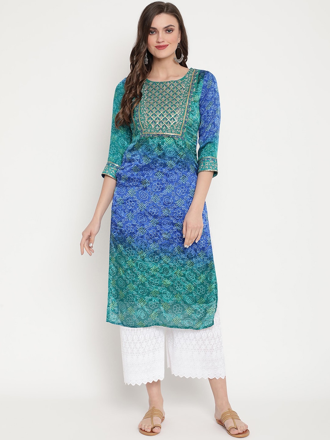 

Ramas Women Green Embroidered Straight Kurta