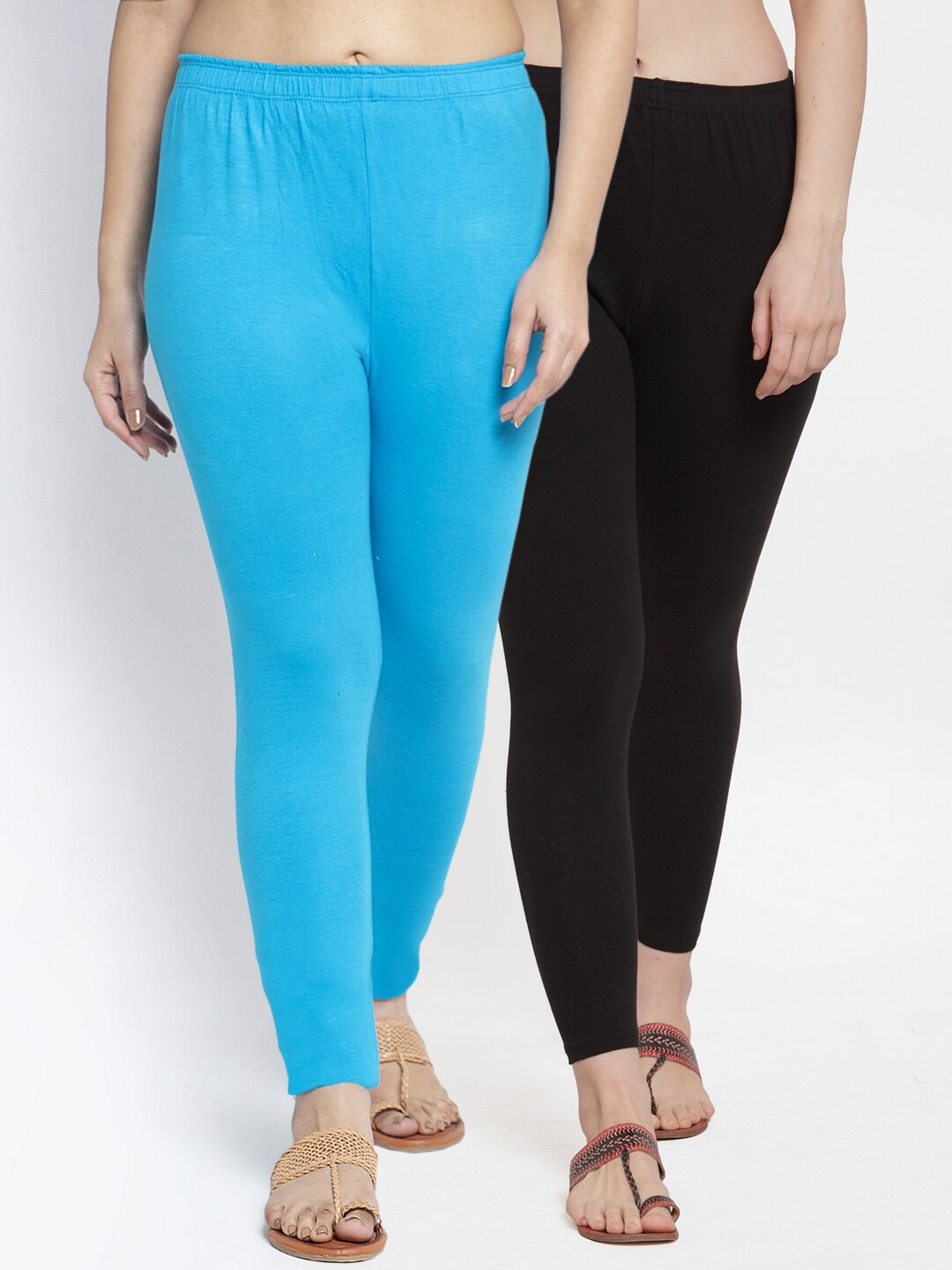 GRACIT Women Pack Of 2 Solid Ankle-Length Leggings, Black