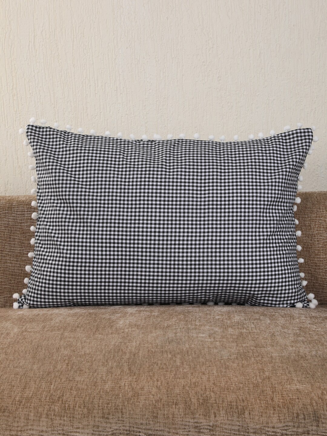 

My Gift Booth Black & White Checked Pom Pom Pillow Cover
