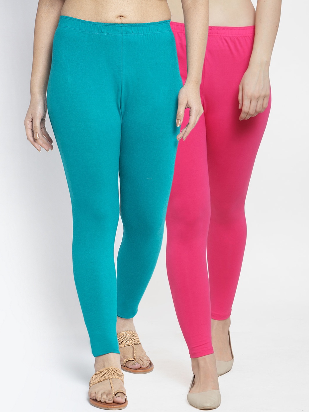 

GRACIT Women Pack Of 2 Solid Ankle-Length Leggings, Pink