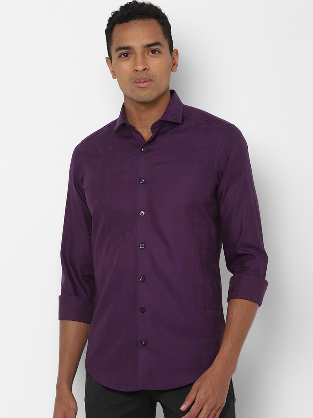 SIMON CARTER LONDON Men Purple Slim Fit Self Design Casual Cotton Shirt