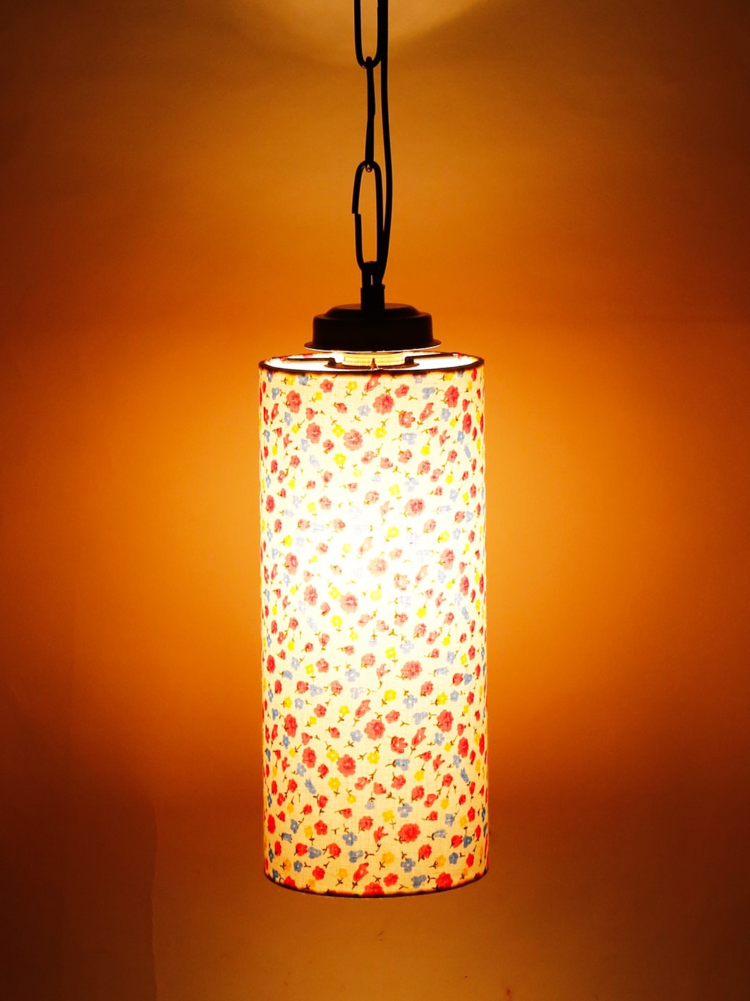 

Devansh Off-White & Red Printed Contemporary Cylindrical Hanging Lamp