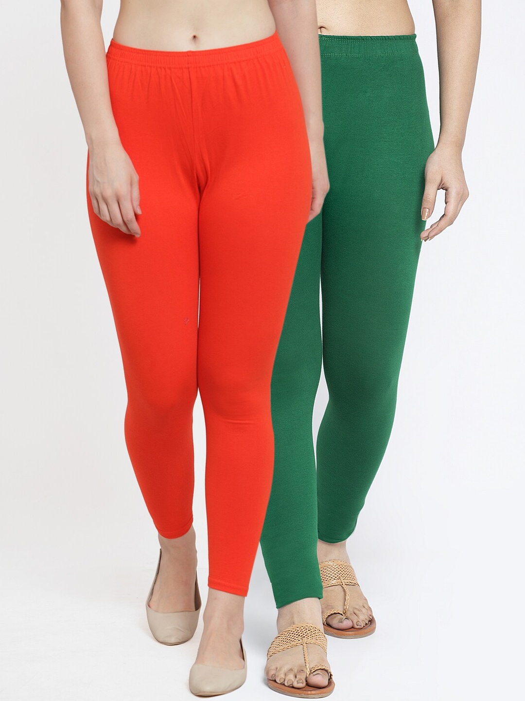 

GRACIT Women Pack Of 2 Solid Ankle-Length Leggings, Orange