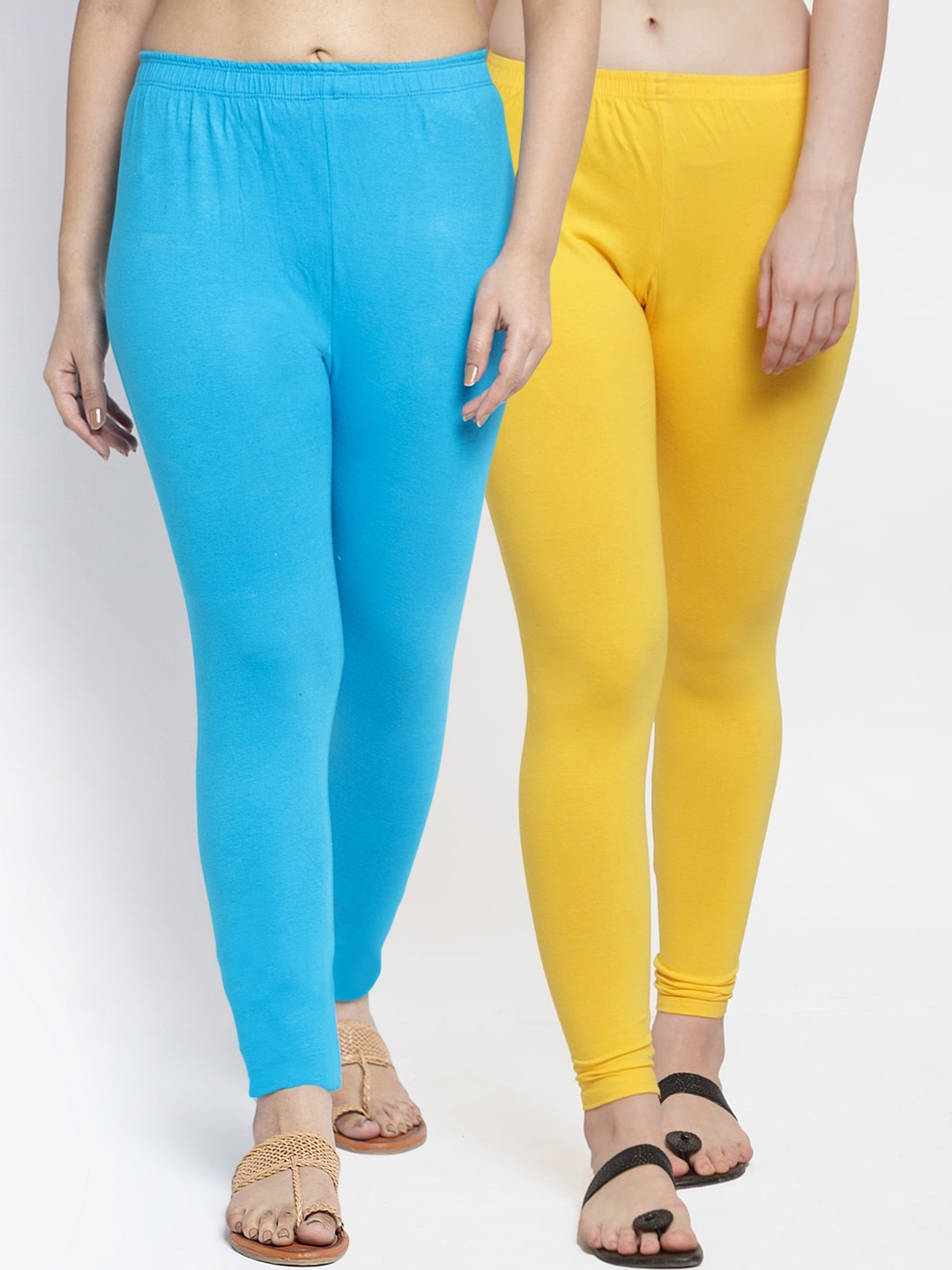 

GRACIT Women Pack of 2 Solid Ankle-Length Leggings, Yellow