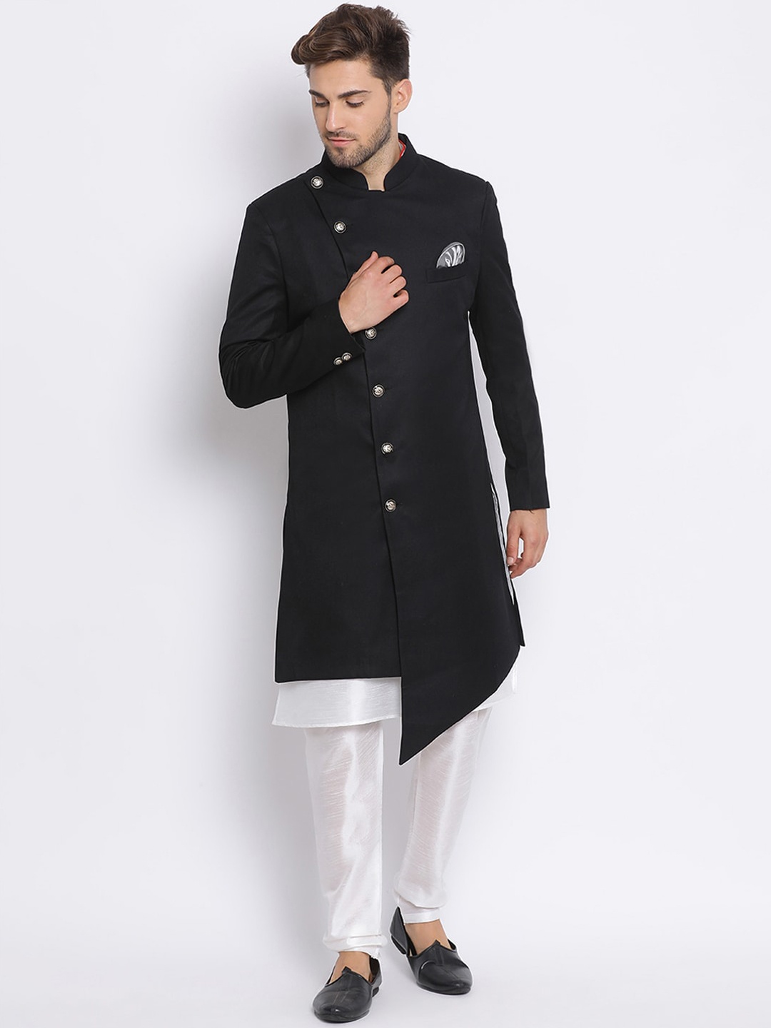 Hangup Men Black Solid Sherwani Set