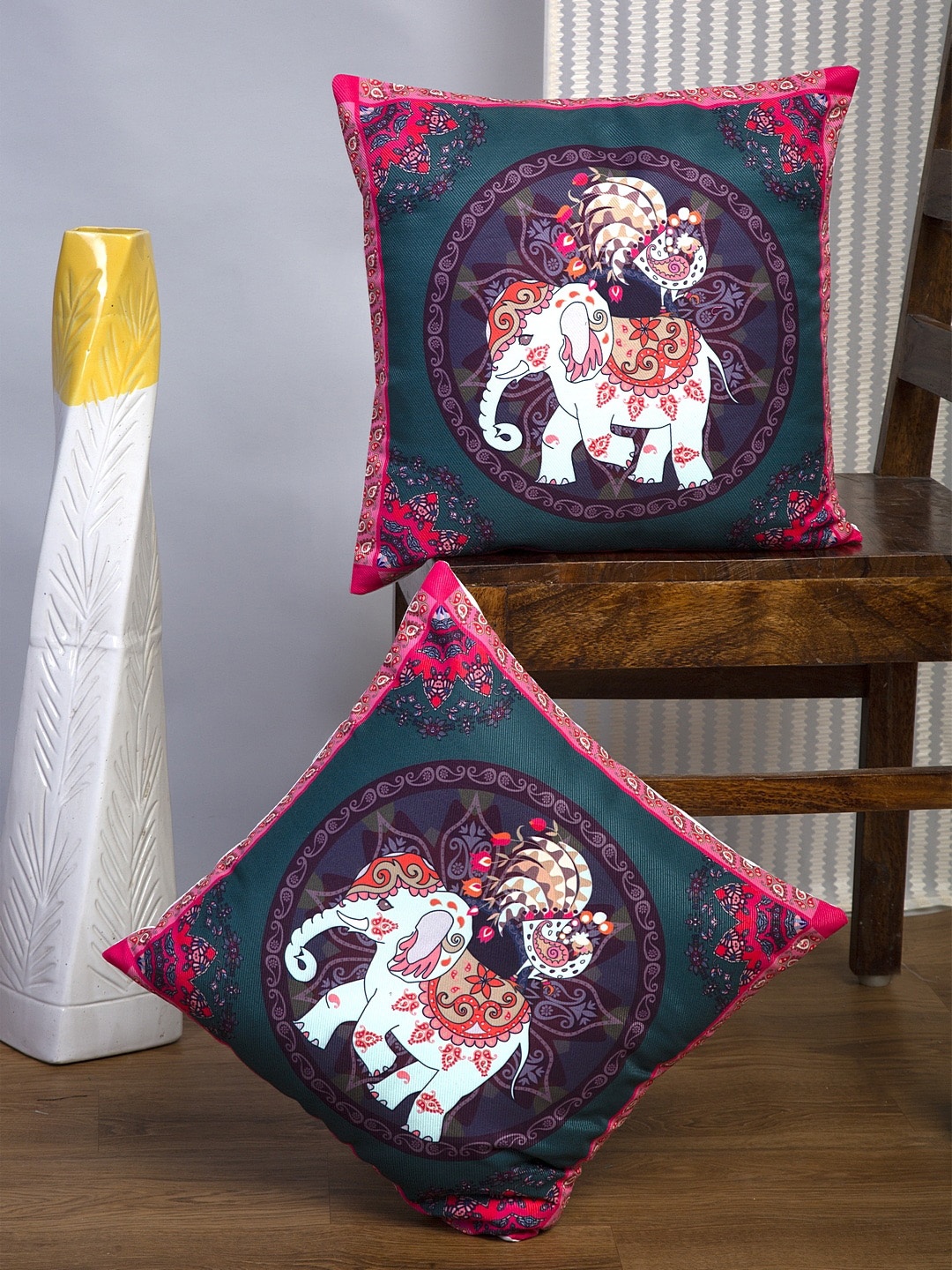 

Alina decor Teal Blue & White Set of 2 Ethnic Motifs Square Cushion Covers