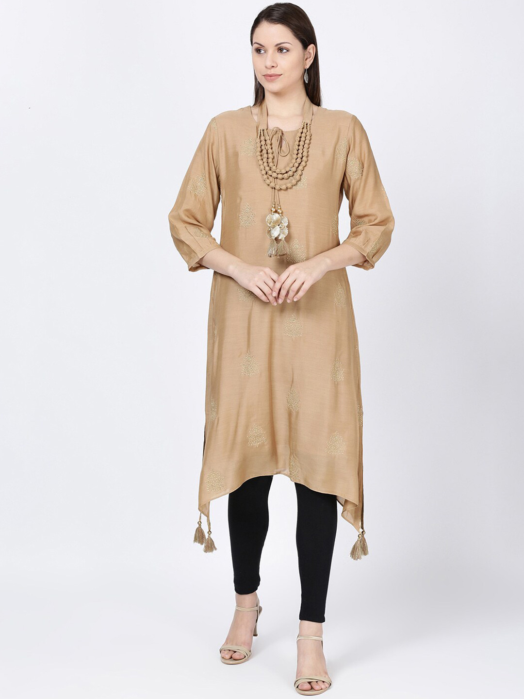 

Soch Women Dark Beige Embroidered Straight Kurta