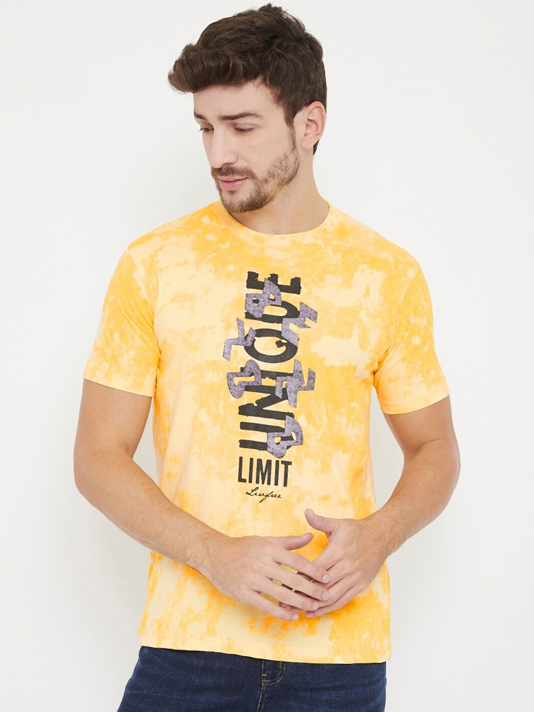 

NEVA Men Yellow Printed Round Neck T-shirt