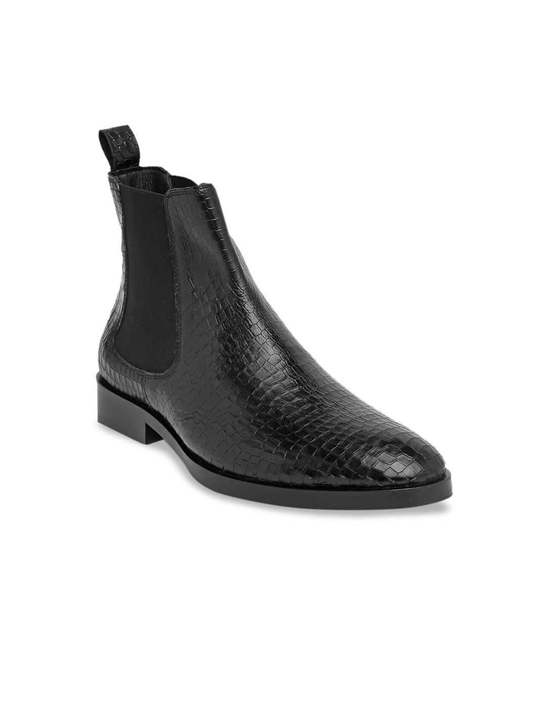 

Teakwood Leathers Men Textured Leather Flat Boots, Black