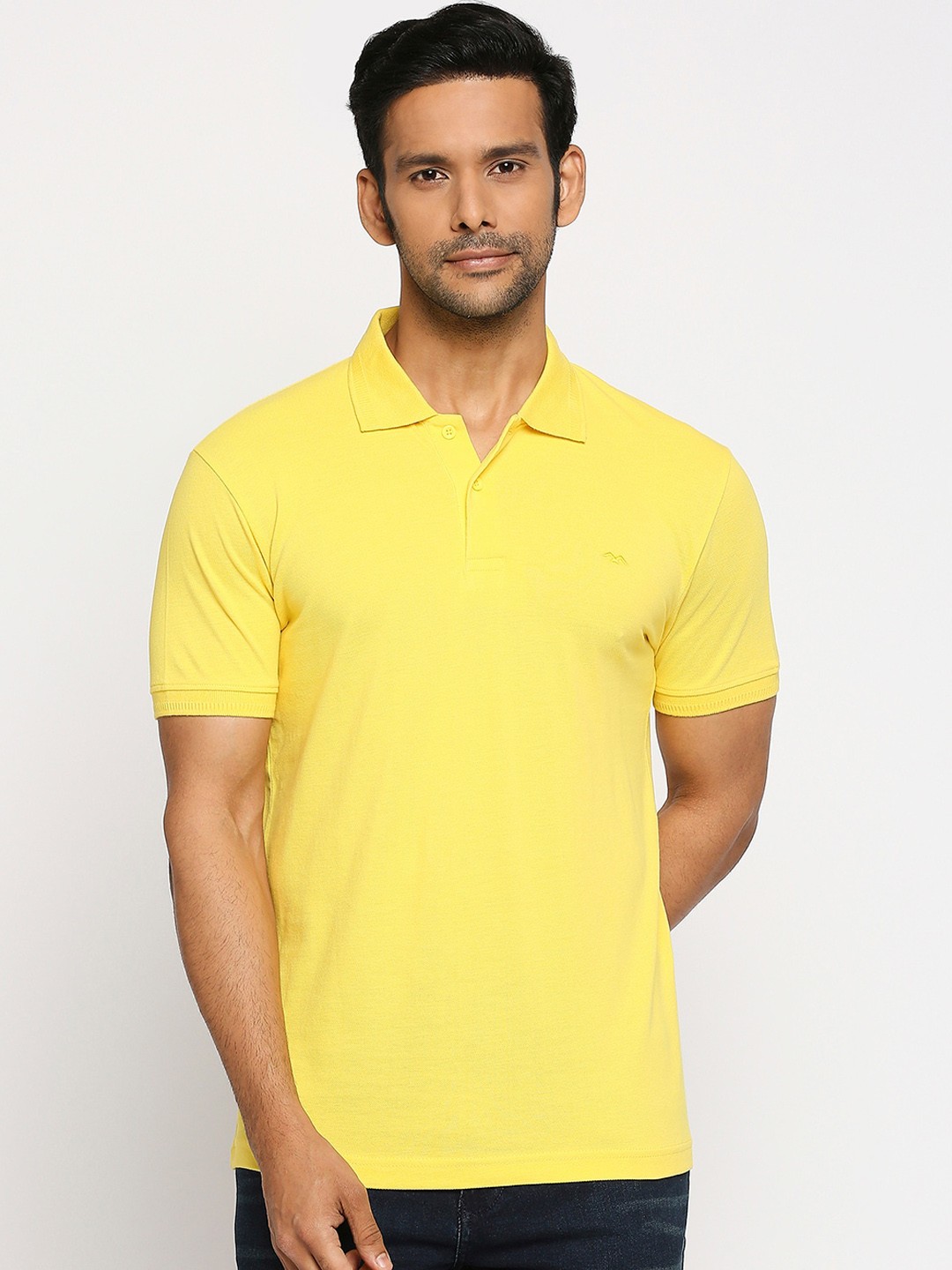 

Mufti Men Yellow Solid Polo Collar Pure Cotton T-shirt
