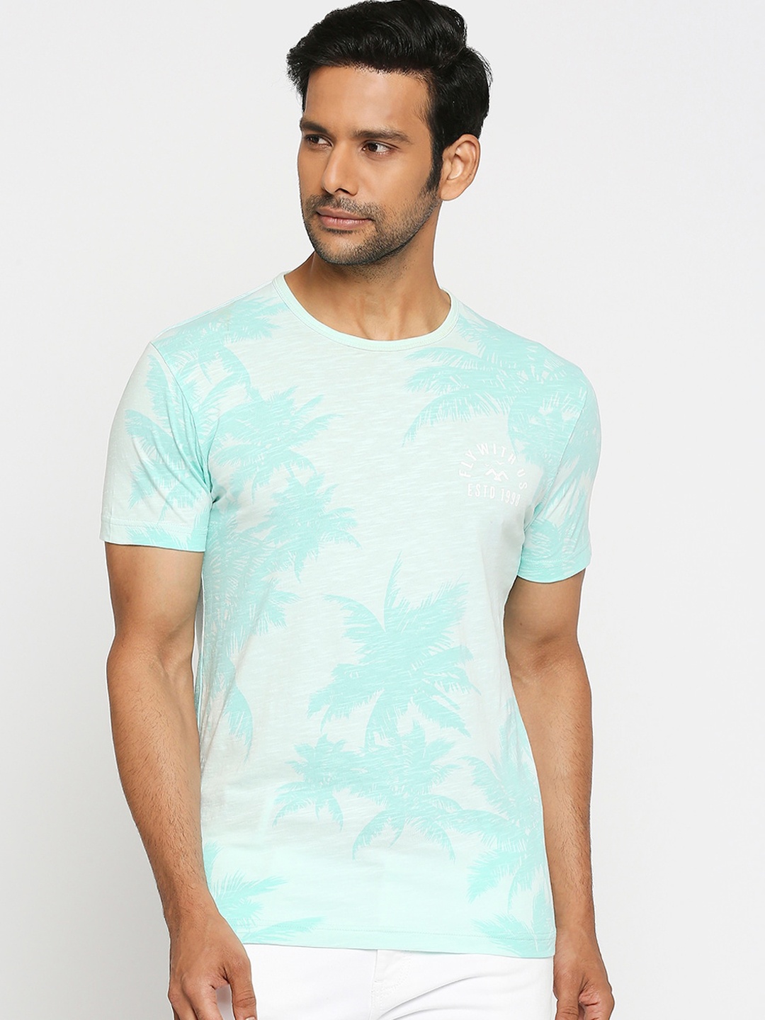 

Mufti Men Green Printed Round Neck Pure Cotton T-shirt