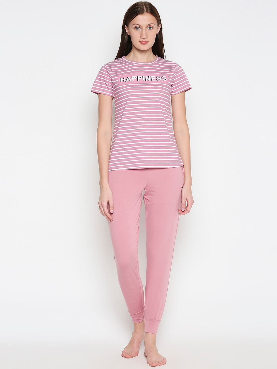 

XIN Women Pink & White Striped Night suit