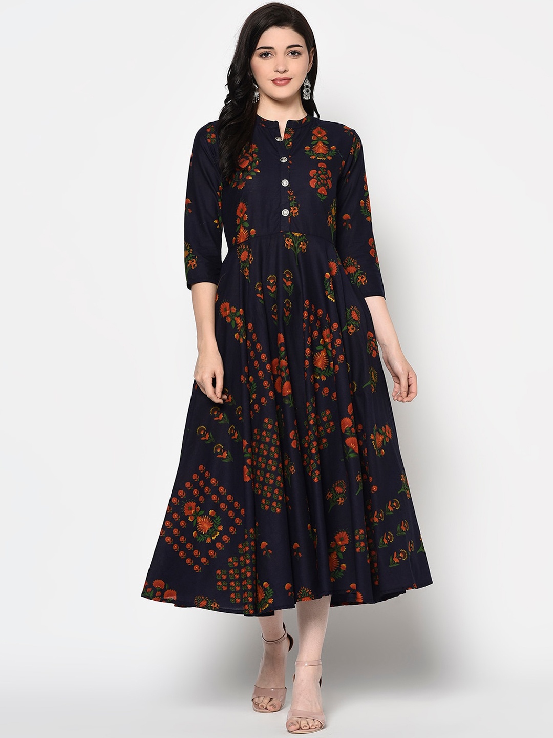 

GULMOHAR JAIPUR Women Navy Blue Printed Fit and Flare Ethnic Dress