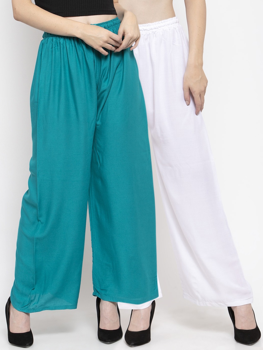 

Clora Creation Women Pack Of 2 Solid Wide Leg Palazzos, White