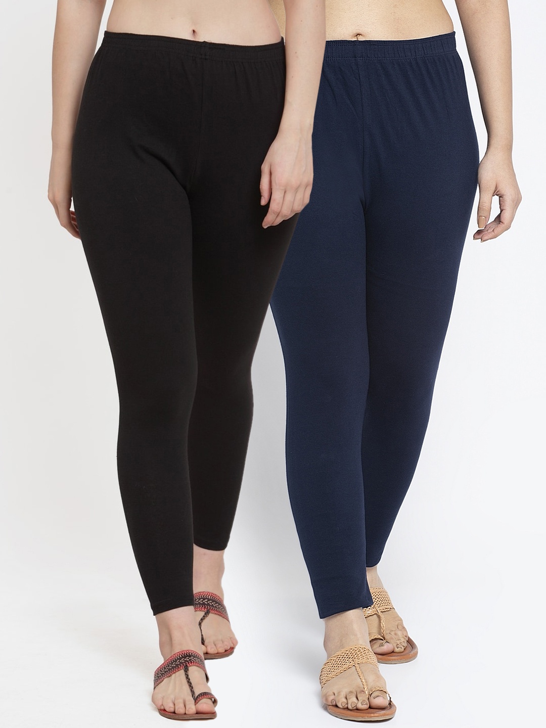 GRACIT Women Pack Of 2 Solid Ankle-Length Leggings, Black