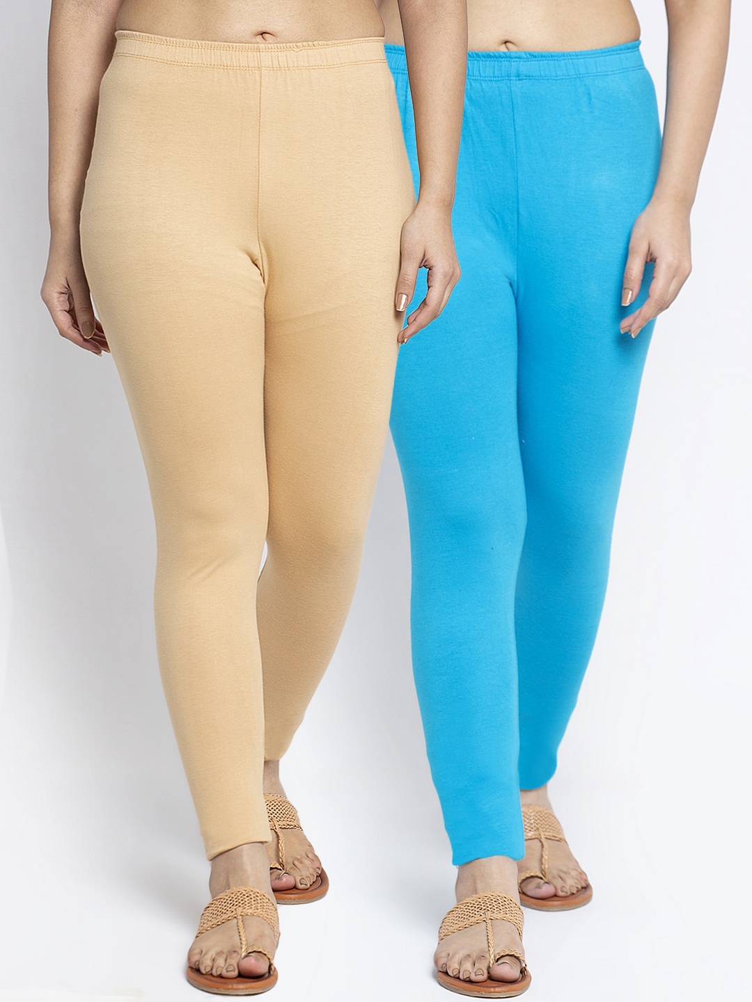 

GRACIT Women Pack Of 2 Solid Ankle-Length Leggings, Beige