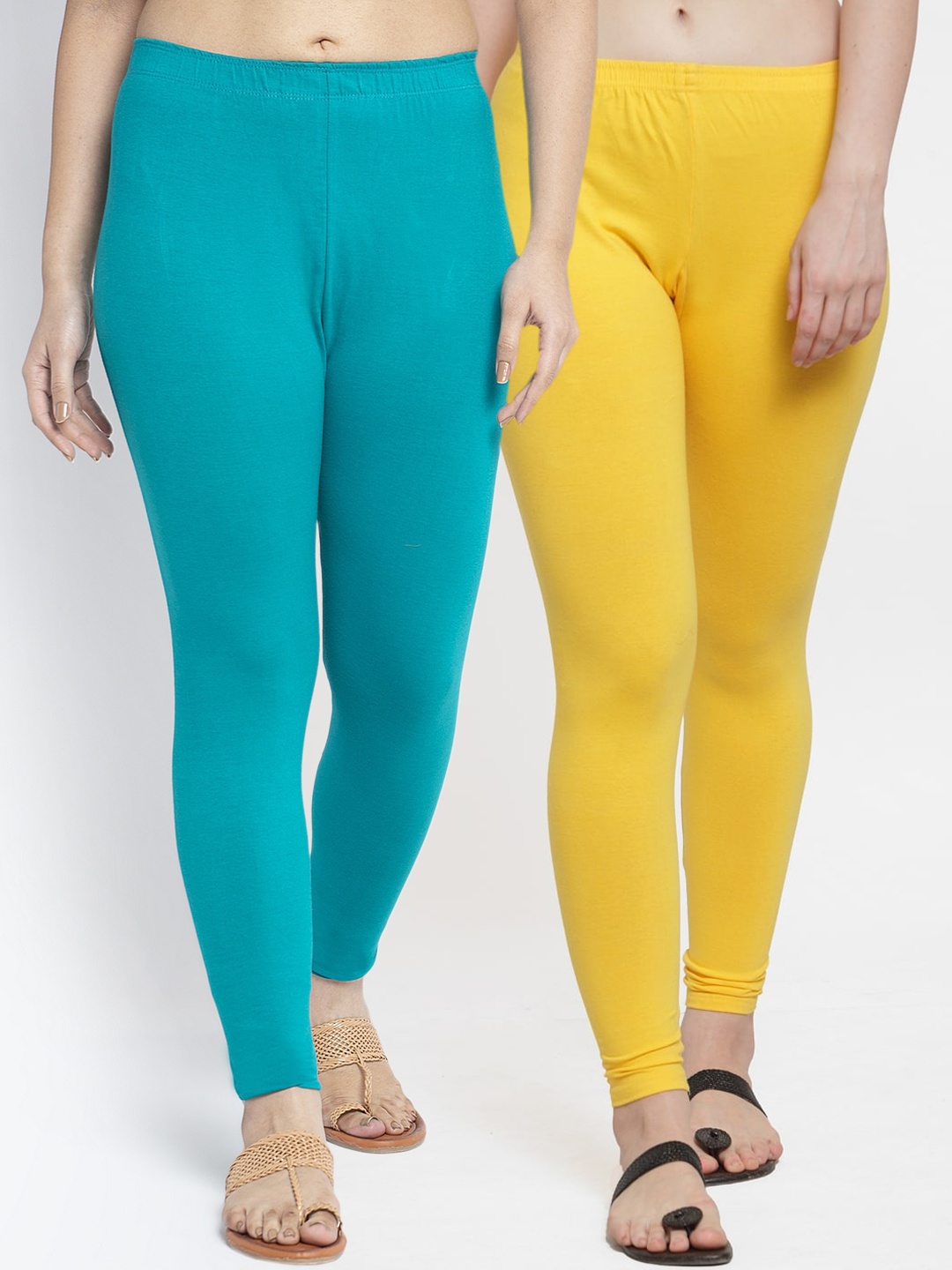 GRACIT Women Pack Of 2 Solid Ankle-Length Leggings, Yellow