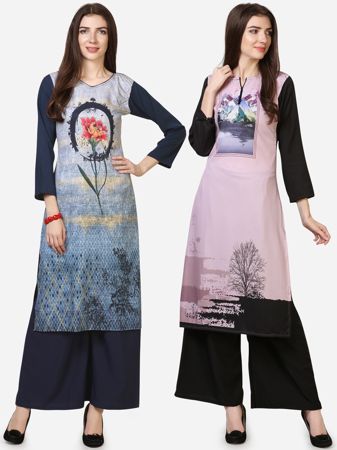 

Florence Women Pack Of 2 Printed Crepe Kurta, Blue