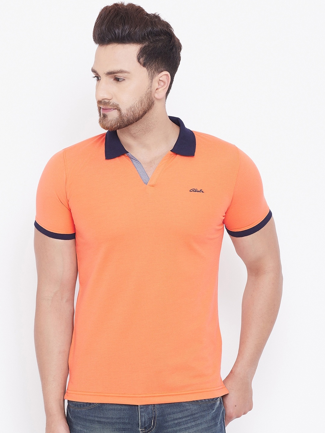 

Adobe Men Orange Solid Polo Collar T-shirt