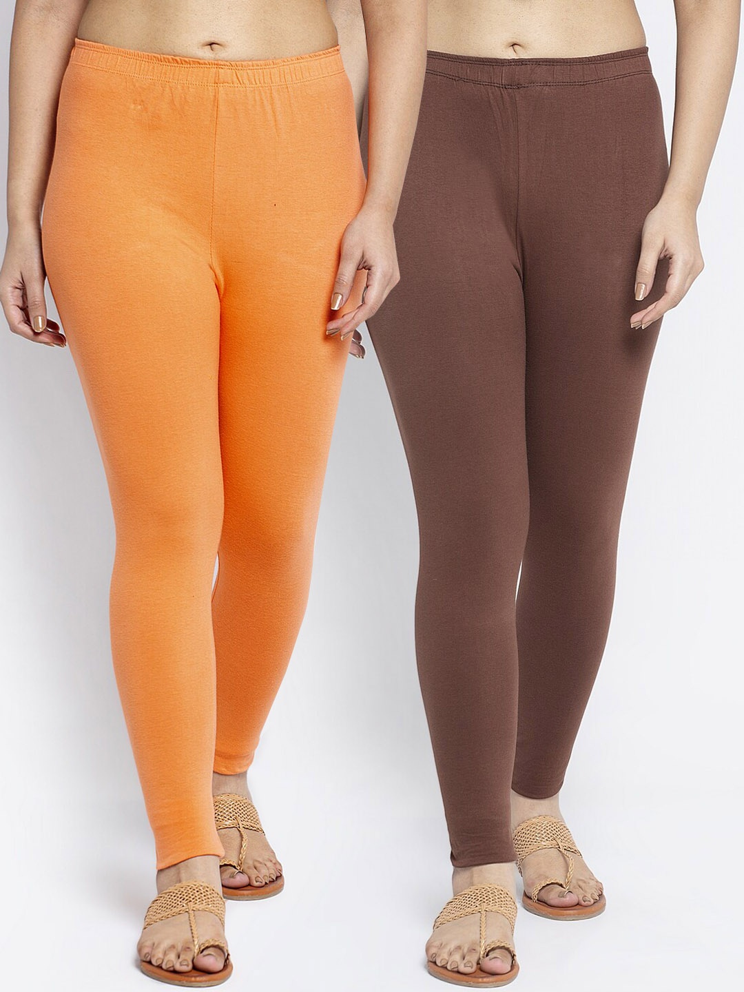 

GRACIT Women Pack Of 2 Solid Ankle-Length Leggings, Orange