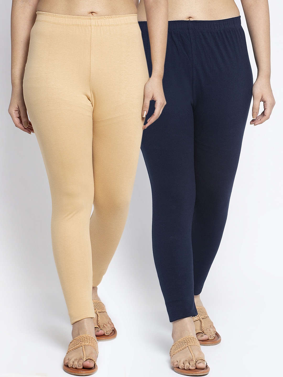 

GRACIT Women Pack Of 2 Solid Ankle-Length Leggings, Beige