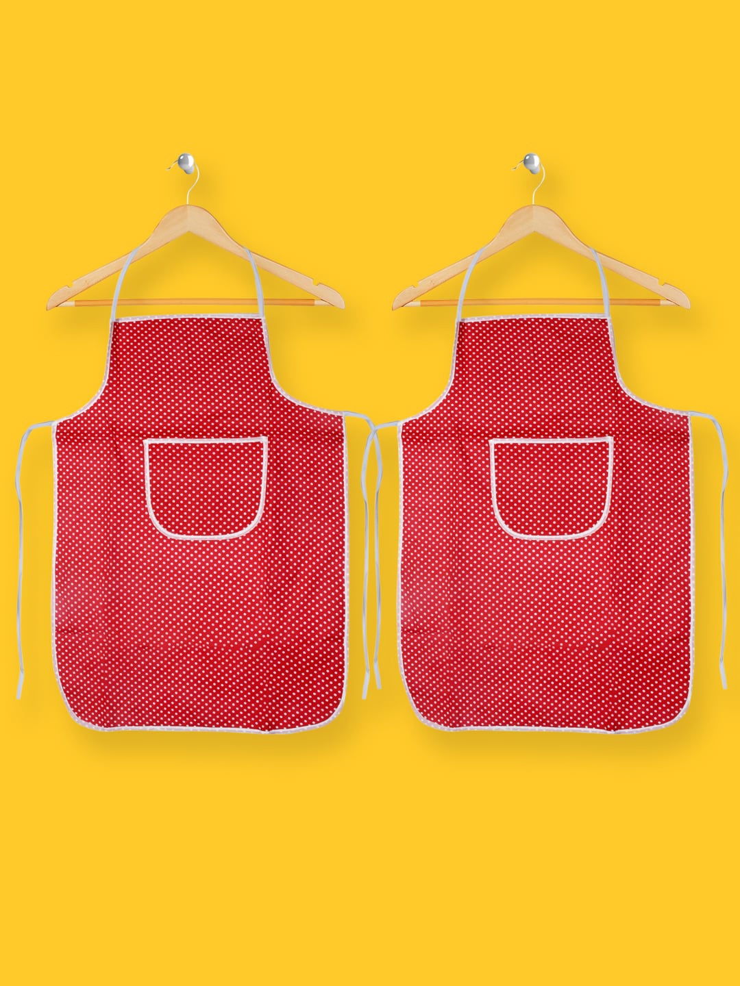

Kuber Industries Unisex Pack Of 2 Red & White Polka Print Cotton Waterproof Kitchen Aprons
