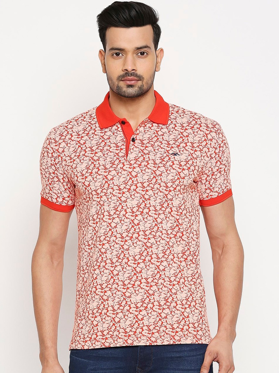 

Mufti Men Orange Printed Polo Collar T-shirt
