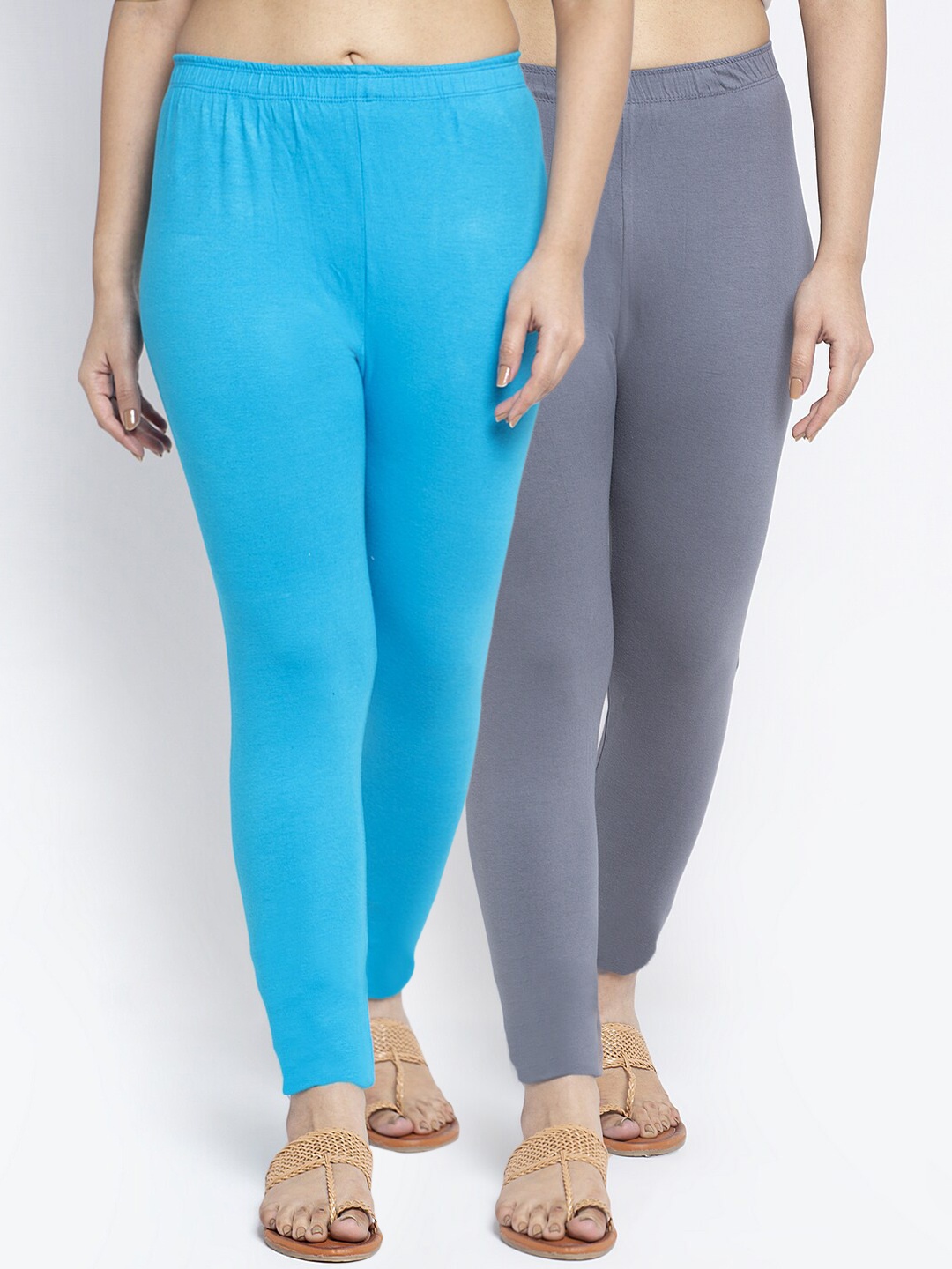 

GRACIT Women Pack Of 2 Solid Ankle-Length Leggings, Grey