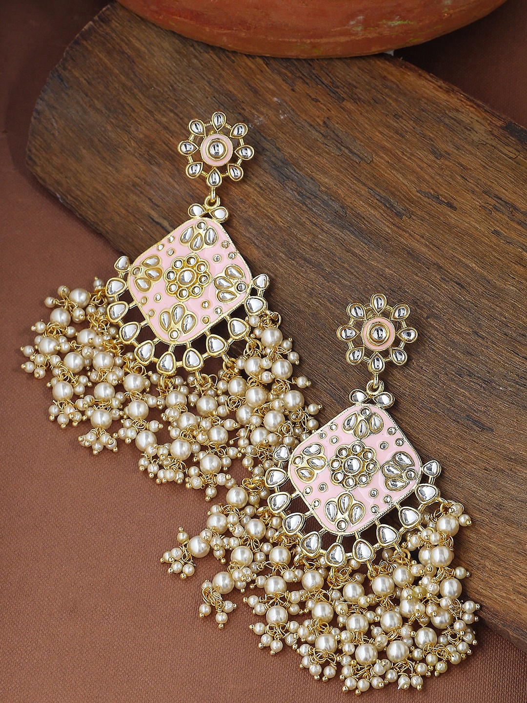 

Shoshaa Pink Gold-Plated Contemporary Kundan Chandbalis