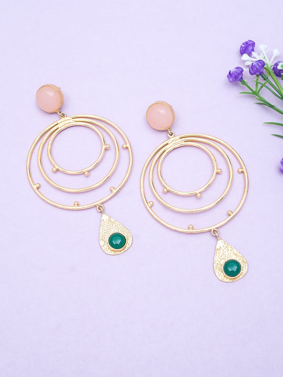 

Golden Peacock Gold-Toned Handcrafted Contemporary Drop Earrings