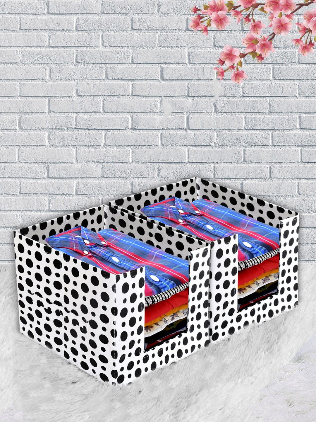 

Kuber Industries Set Of 2 White & Black Printed Wardrobe Organisers With Handles