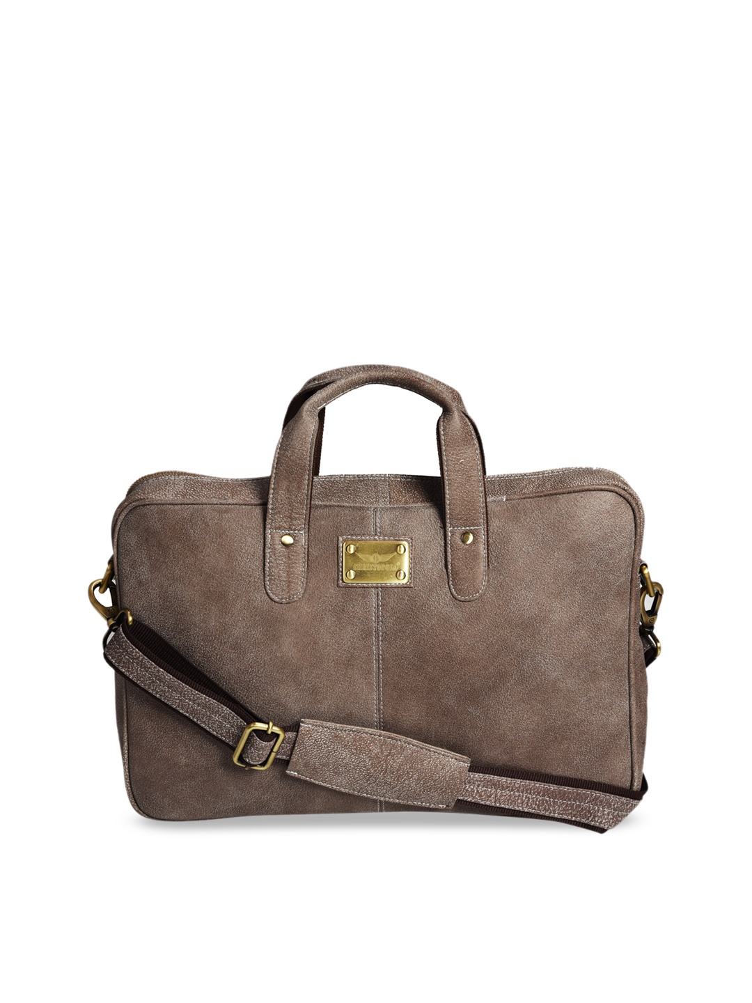 

CHRISTOPOLO Unisex Taupe Solid 15 Inch Laptop Leather Bag