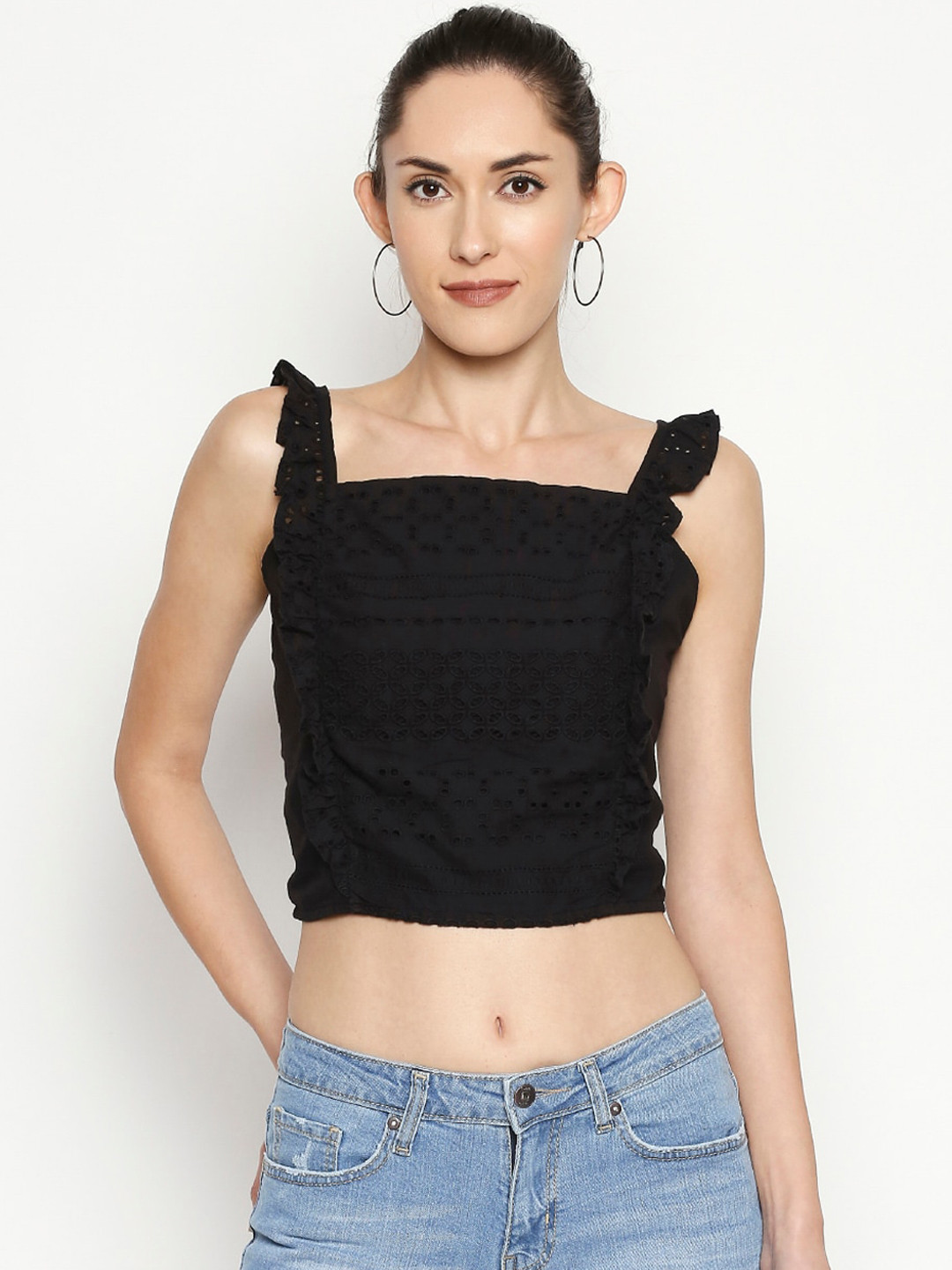 

People Black Pure Cotton Fitted Crop Top