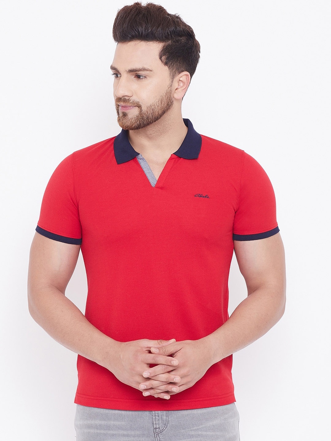 

Adobe Men Red Solid Polo Collar T-shirt