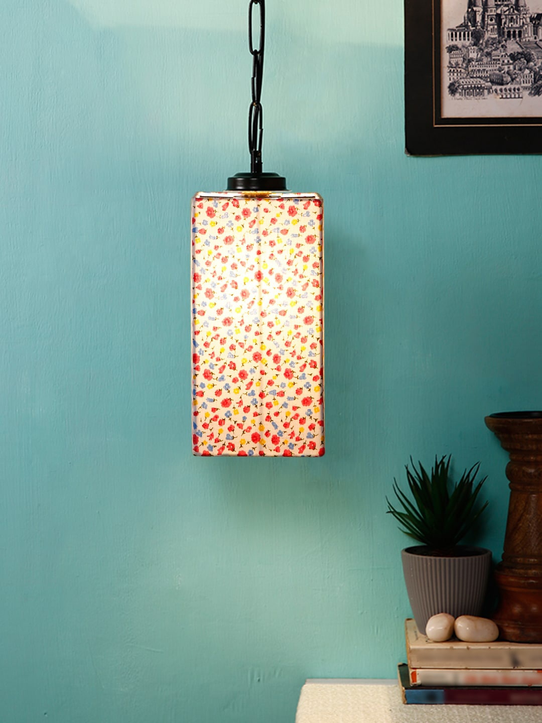 

Devansh White & Pink Printed Contemporary Hanging Lamp
