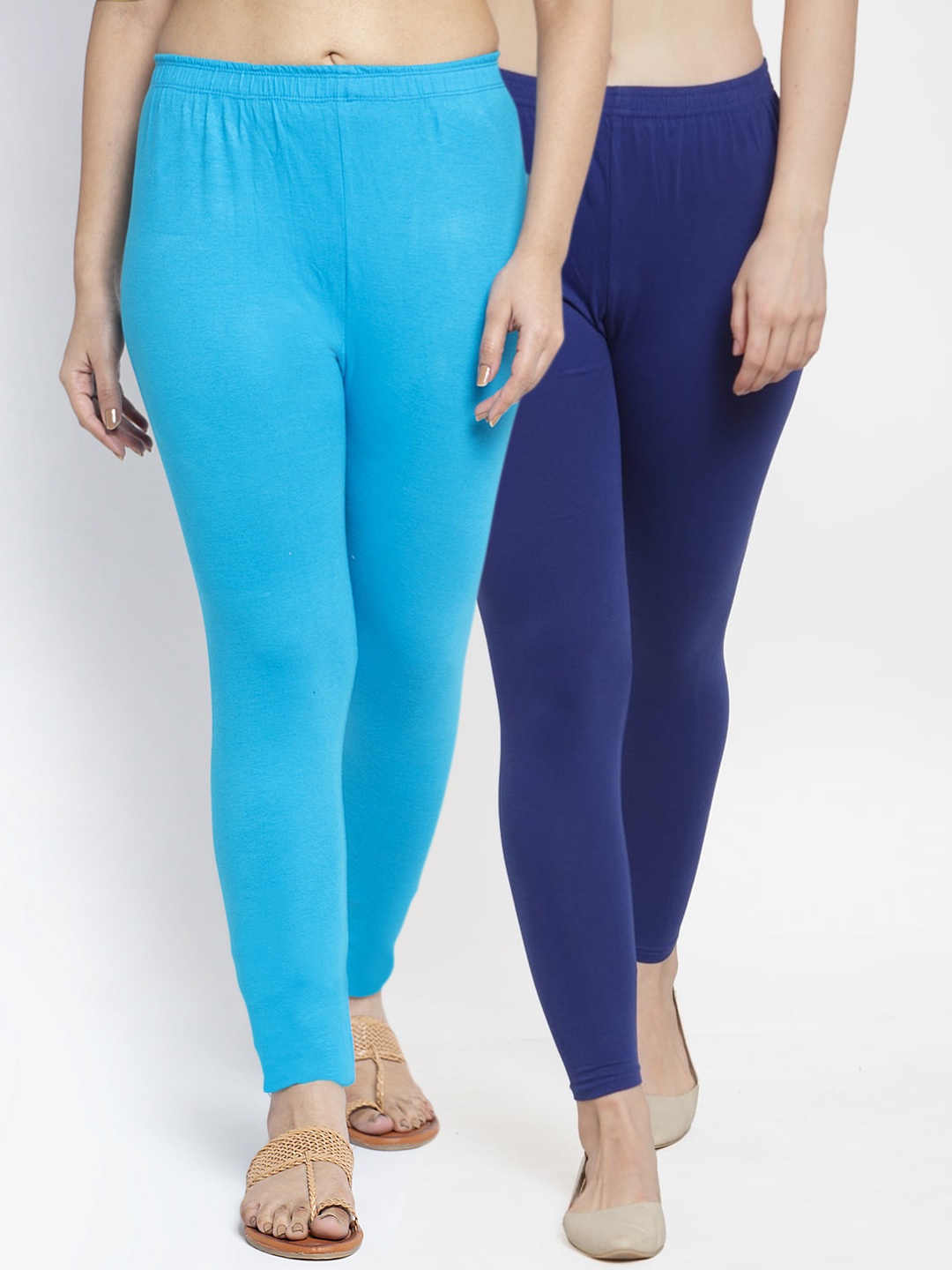 

GRACIT Women Pack Of 2 Solid Ankle-Length Leggings, Blue