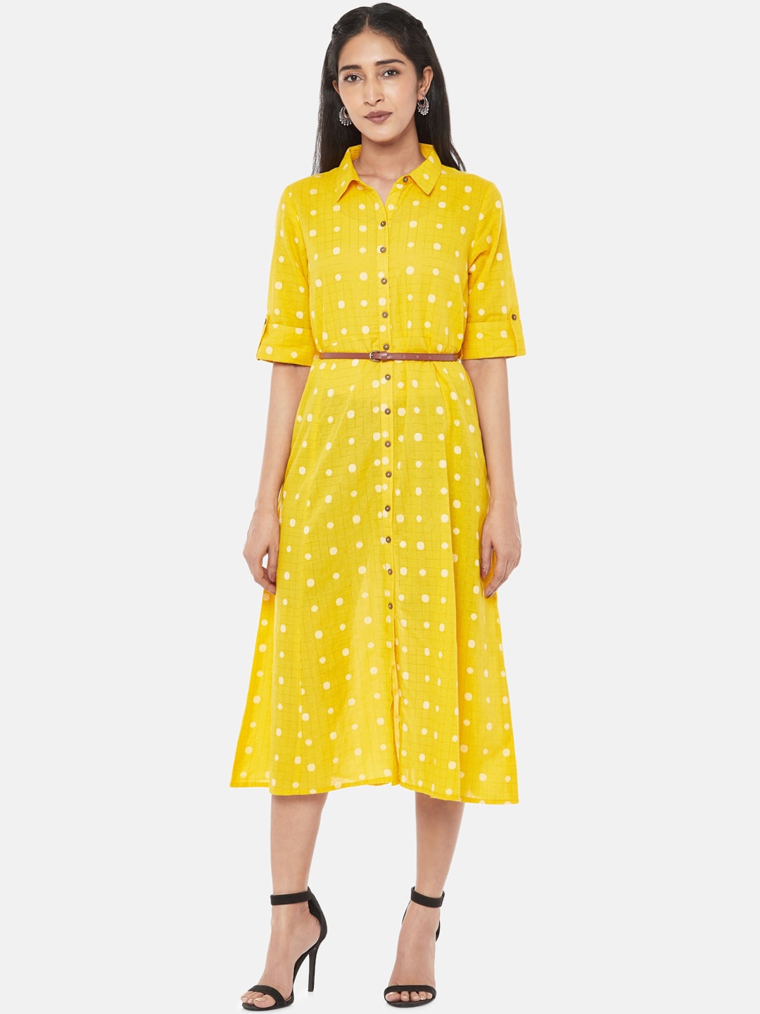 

AKKRITI BY PANTALOONS Women Mustard Printed Shirt Dress