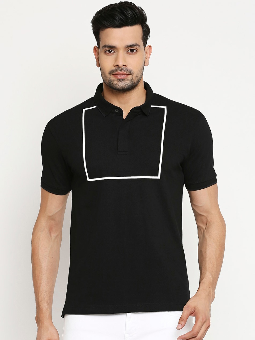 

Mufti Men Black Solid Polo Collar T-shirt