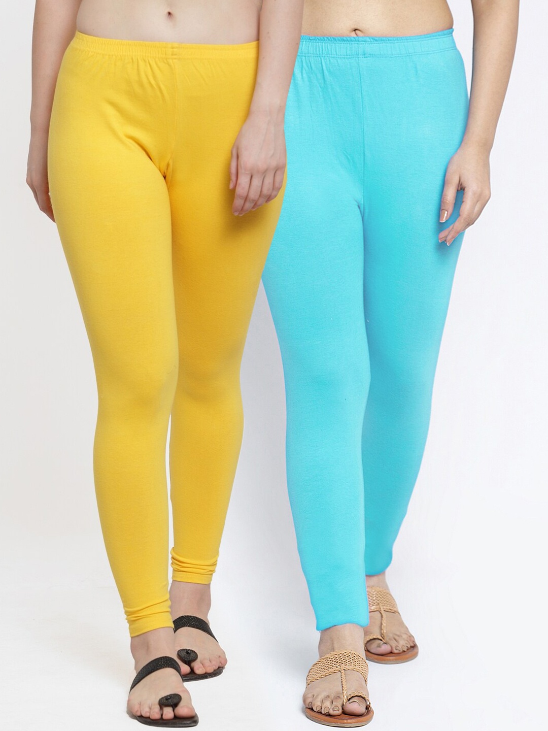 

GRACIT Women Pack Of 2 Solid Ankle-Length Leggings, Yellow
